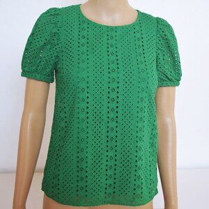 "5/$35" Beautiful Emerald Green Eyelet Puff-Sleeve Top From J. Crew